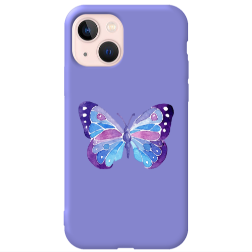 Apple iPhone 13 Big Butterfly Purple Colored Silicone TPU Θήκη
