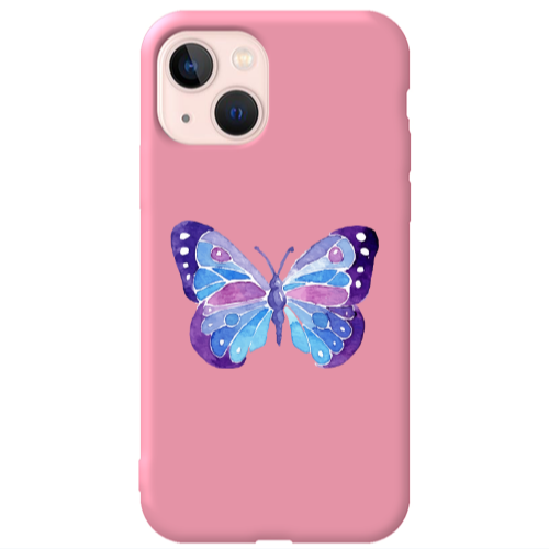 Apple iPhone 13 Big Butterfly Pink Colored Silicone TPU Θήκη