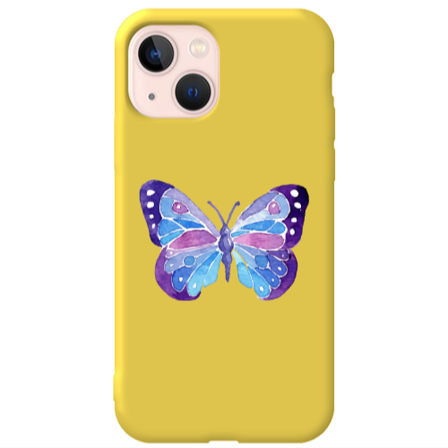 Apple iPhone 13 Big Butterfly Yellow Colored Silicone TPU Θήκη