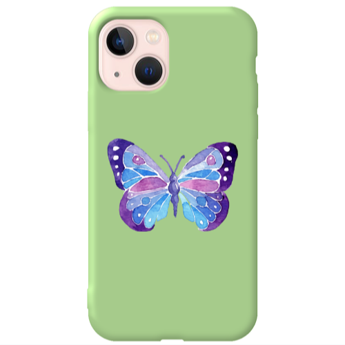 Apple iPhone 13 Big Butterfly Light Green Colored Silicone TPU Θήκη