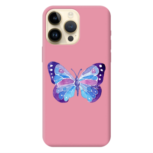 Apple iPhone 13 Pro Max Big Butterfly Pink Colored Silicone TPU Θήκη