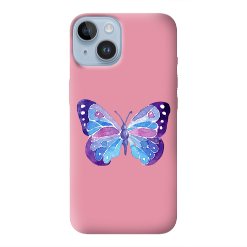 Apple iPhone 14 Plus Big Butterfly Pink Colored Silicone TPU Θήκη