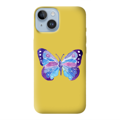 Apple iPhone 14 Plus Big Butterfly Yellow Colored Silicone TPU Θήκη