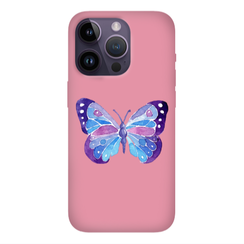 Apple iPhone 14 Pro  Big Butterfly Pink Colored Silicone TPU Θήκη