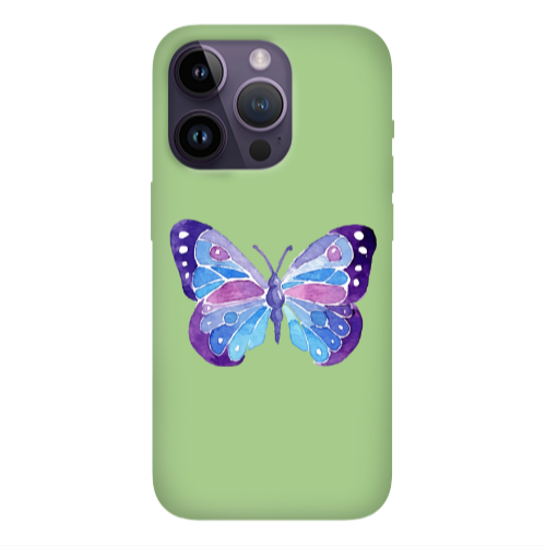 Apple iPhone 14 Pro Max Big Butterfly Light Green Colored Silicone TPU Θήκη