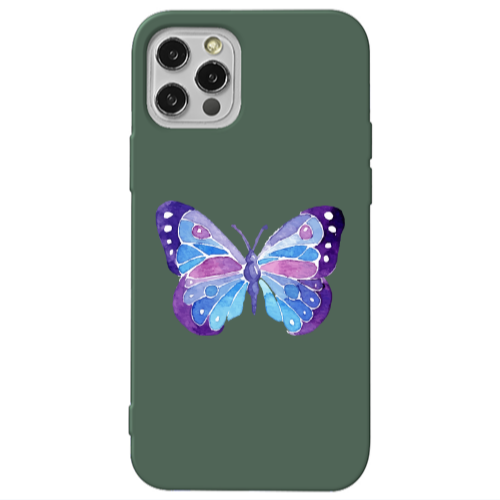 Apple iPhone 13 Pro Big Butterfly Dark Green Colored Silicone TPU Θήκη