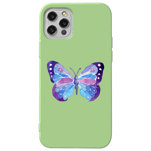 Apple iPhone 12 Pro Max Big Butterfly Light Green Colored Silicone TPU Θήκη