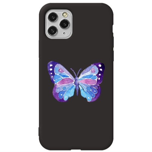 Apple iPhone 11 Pro Max Big Butterfly Black Colored Silicone TPU Θήκη