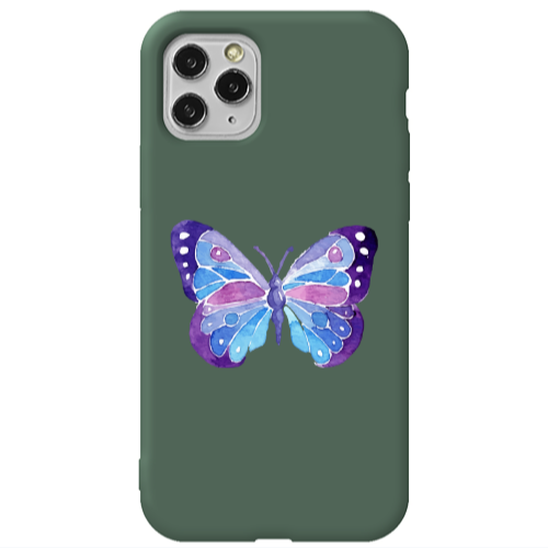 Apple iPhone 11 Pro Max Big Butterfly Dark Green Colored Silicone TPU Θήκη