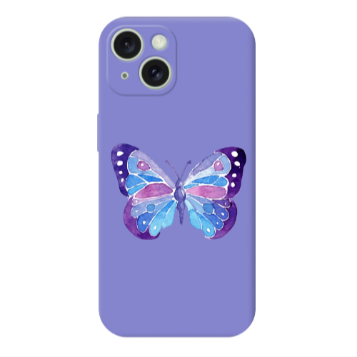 Apple iPhone 15 Plus Big Butterfly Purple Colored Silicone TPU Θήκη
