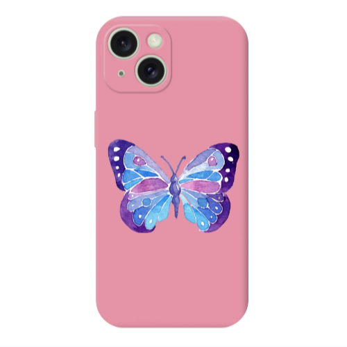Apple iPhone 15 Plus Big Butterfly Pink Colored Silicone TPU Θήκη