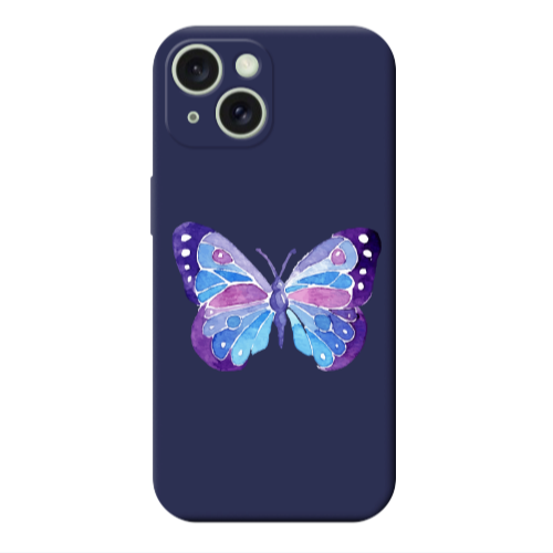 Apple iPhone 15 Plus Big Butterfly Dark blue Colored Silicone TPU Θήκη