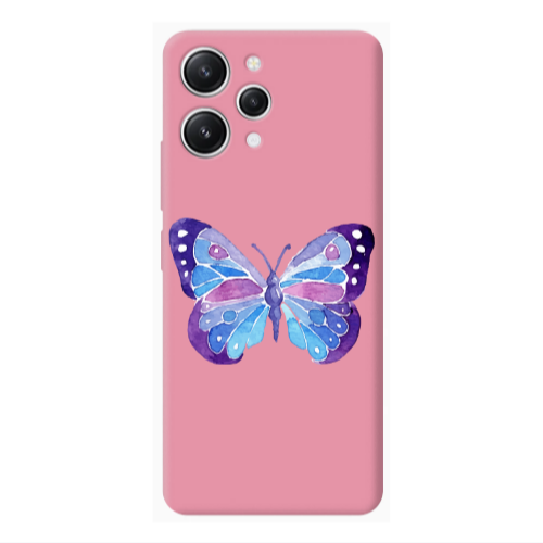 Xiaomi Redmi 12 Big Butterfly Pink Colored Silicone TPU Θήκη