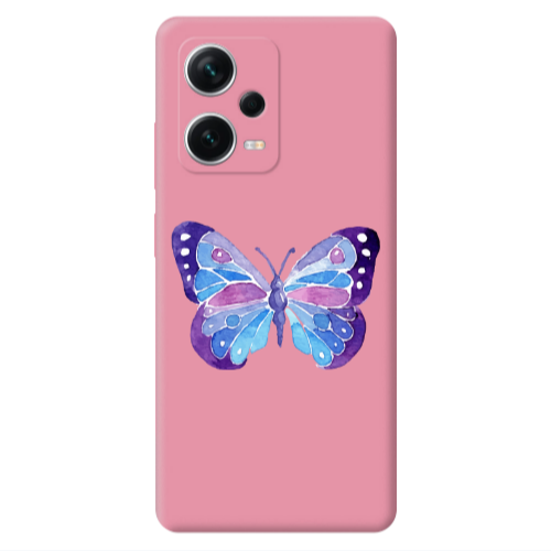 Xiaomi Poco X5 Big Butterfly Pink Colored Silicone TPU Θήκη