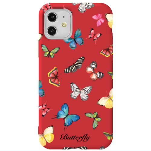 Apple iPhone 11  Mixed Butterflys Red Colored Silicone TPU Θήκη