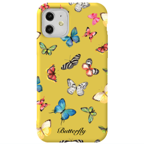 Apple iPhone 11  Mixed Butterflys Yellow Colored Silicone TPU Θήκη