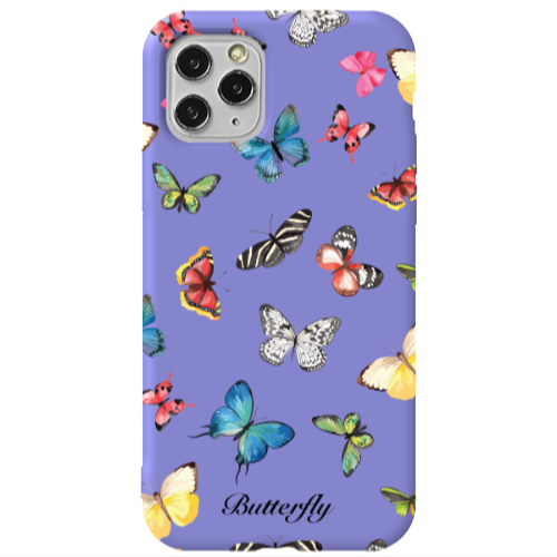 Apple iPhone 11 Pro Mixed Butterflys Purple Colored Silicone TPU Θήκη