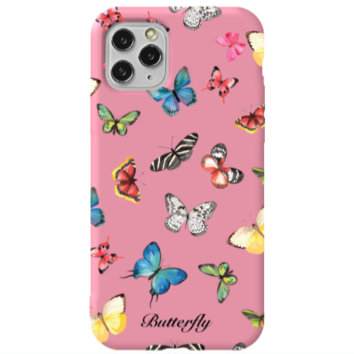 Apple iPhone 11 Pro Mixed Butterflys Pink Colored Silicone TPU Θήκη
