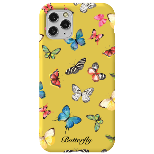 Apple iPhone 11 Pro Mixed Butterflys Yellow Colored Silicone TPU Θήκη