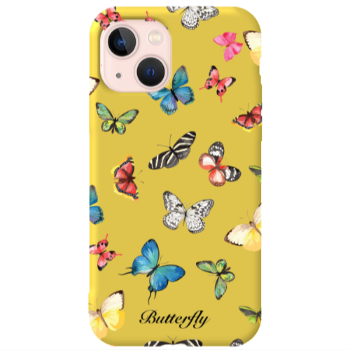 Apple iPhone 13 Mixed Butterflys Yellow Colored Silicone TPU Θήκη