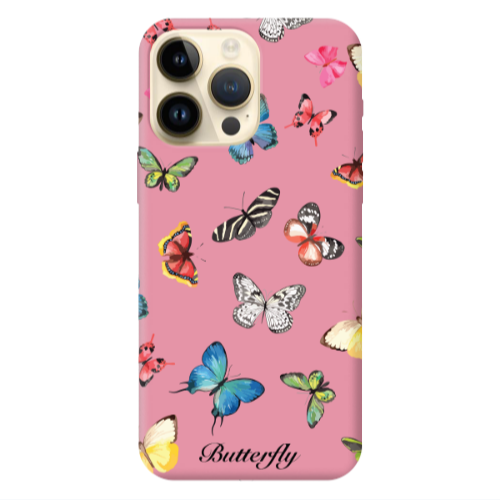 Apple iPhone 13 Pro Max Mixed Butterflys Pink Colored Silicone TPU Θήκη