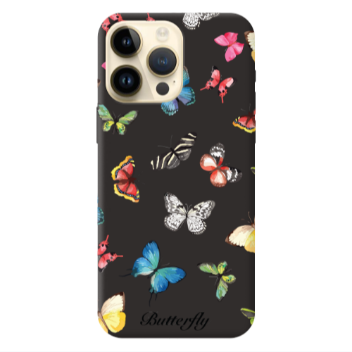 Apple iPhone 13 Pro Max Mixed Butterflys Black Colored Silicone TPU Θήκη