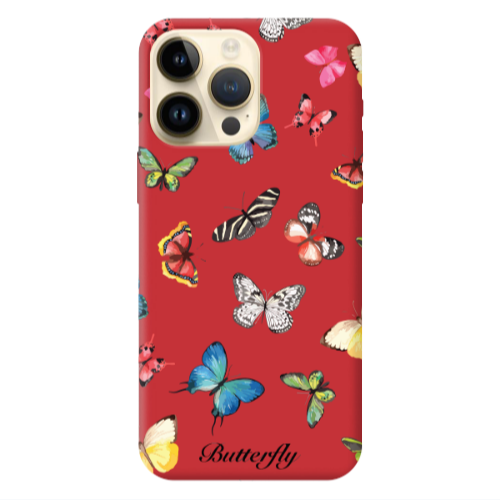 Apple iPhone 13 Pro Max Mixed Butterflys Red Colored Silicone TPU Θήκη