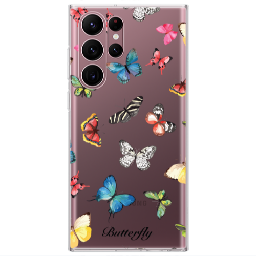Samsung S22 Ultra Mixed Butterflys Transparent Silicone TPU Θήκη