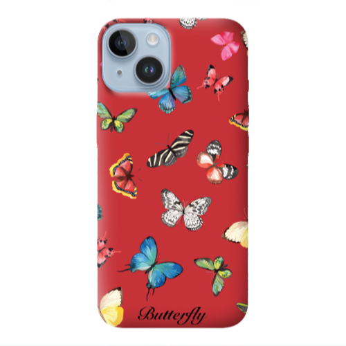 Apple iPhone 14 Plus Mixed Butterflys Red Colored Silicone TPU Θήκη