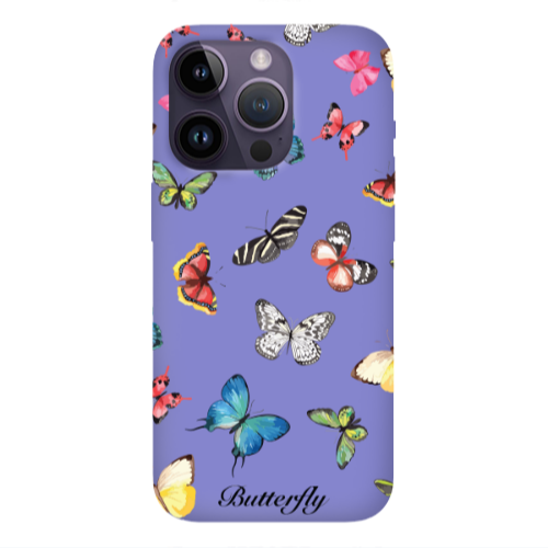 Apple iPhone 14 Pro  Mixed Butterflys Purple Colored Silicone TPU Θήκη