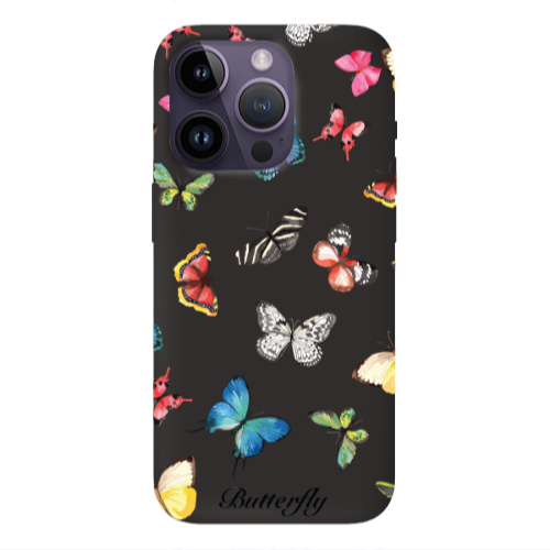 Apple iPhone 14 Pro  Mixed Butterflys Black Colored Silicone TPU Θήκη