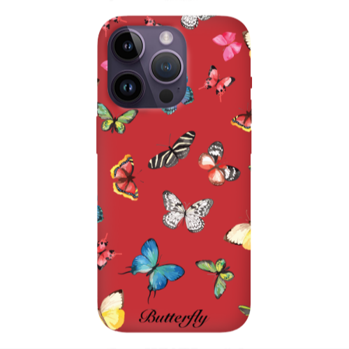 Apple iPhone 14 Pro  Mixed Butterflys Red Colored Silicone TPU Θήκη