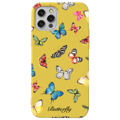 Apple iPhone 12 Pro Mixed Butterflys Yellow Colored Silicone TPU Θήκη