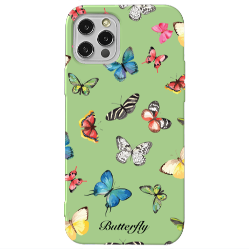 Apple iPhone 12 Pro Mixed Butterflys Light Green Colored Silicone TPU Θήκη