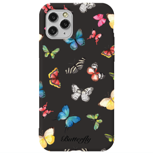 Apple iPhone 11 Pro Max Mixed Butterflys Black Colored Silicone TPU Θήκη