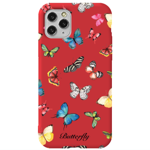 Apple iPhone 11 Pro Max Mixed Butterflys Red Colored Silicone TPU Θήκη