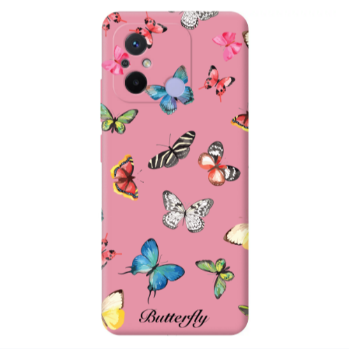 Xiaomi Redmi 12C Mixed Butterflys Pink Colored Silicone TPU Θήκη
