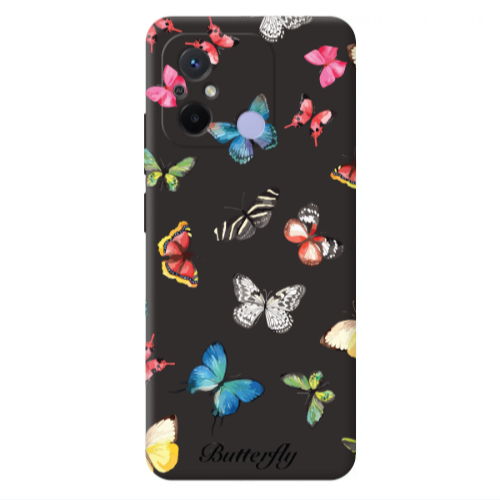 Xiaomi Redmi 12C Mixed Butterflys Black Colored Silicone TPU Θήκη