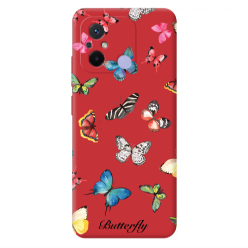 Xiaomi Redmi 12C Mixed Butterflys Red Colored Silicone TPU Θήκη