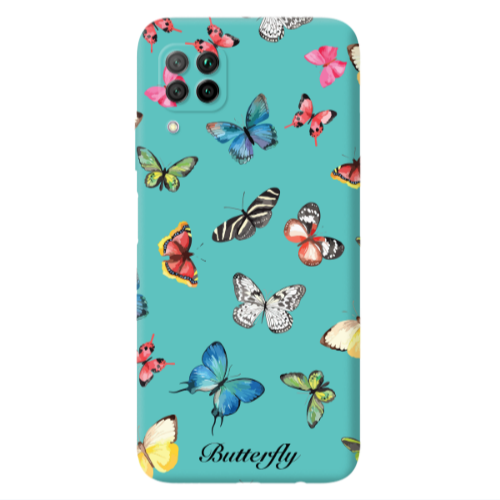 Huawei P40 Lite Mixed Butterflys Turquoise Colored Silicone TPU Θήκη