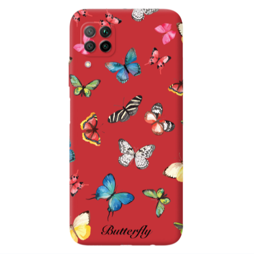 Huawei P40 Lite Mixed Butterflys Red Colored Silicone TPU Θήκη