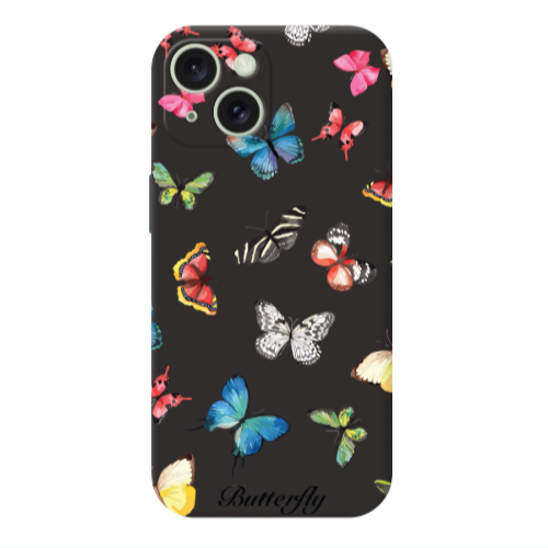 Apple iPhone 15 Mixed Butterflys Black Colored Silicone TPU Θήκη