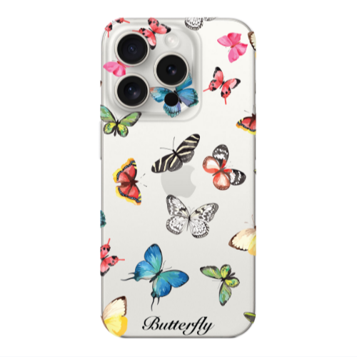 Apple iPhone 15 Pro Max Mixed Butterflys Transparent Silicone TPU Θήκη