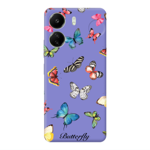 Xiaomi Redmi 13C Mixed Butterflys Purple Colored Silicone TPU Θήκη