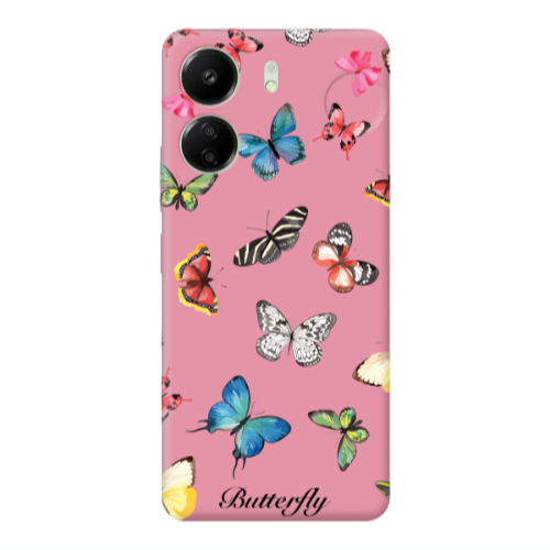 Xiaomi Redmi 13C Mixed Butterflys Pink Colored Silicone TPU Θήκη