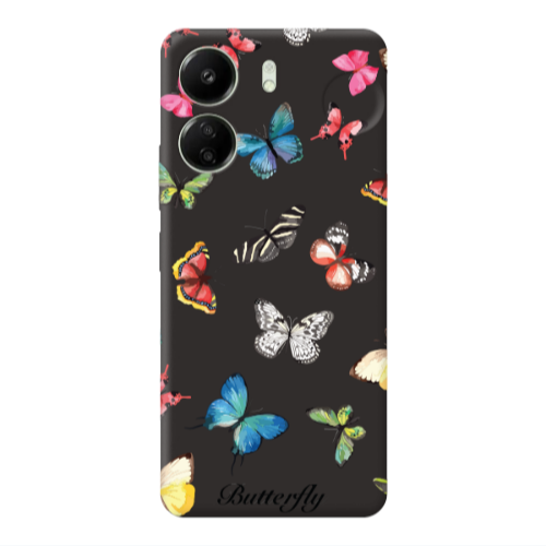 Xiaomi Redmi 13C Mixed Butterflys Black Colored Silicone TPU Θήκη