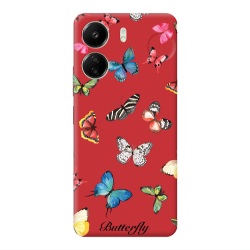 Xiaomi Redmi 13C Mixed Butterflys Red Colored Silicone TPU Θήκη
