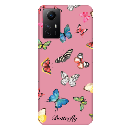 Xiaomi Redmi Note 12s Mixed Butterflys Pink Colored Silicone TPU Θήκη