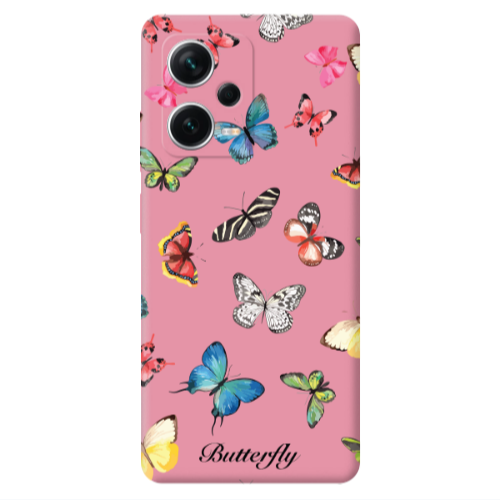 Xiaomi Poco X5 Mixed Butterflys Pink Colored Silicone TPU Θήκη