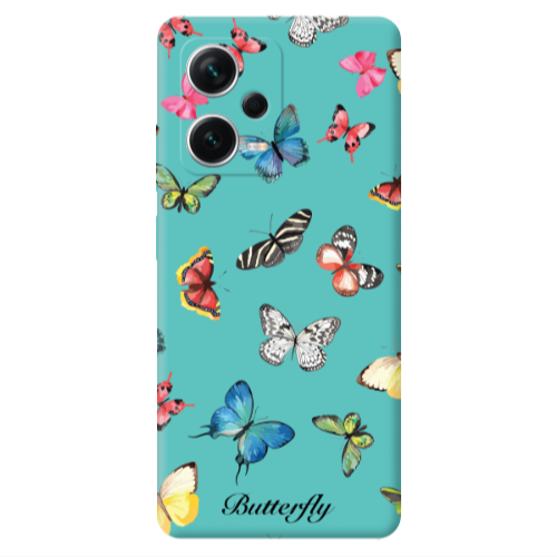 Xiaomi Poco X5 Mixed Butterflys Turquoise Colored Silicone TPU Θήκη